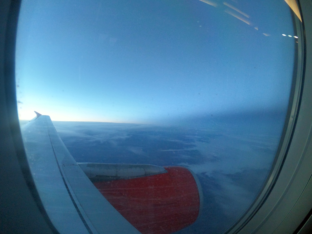 The Earth shadow during Sunset seen from the plane.