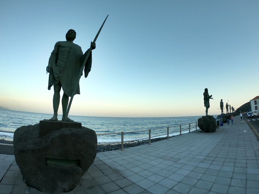 The statues of the Guanches' kings in the waterfront in Candelaria.
